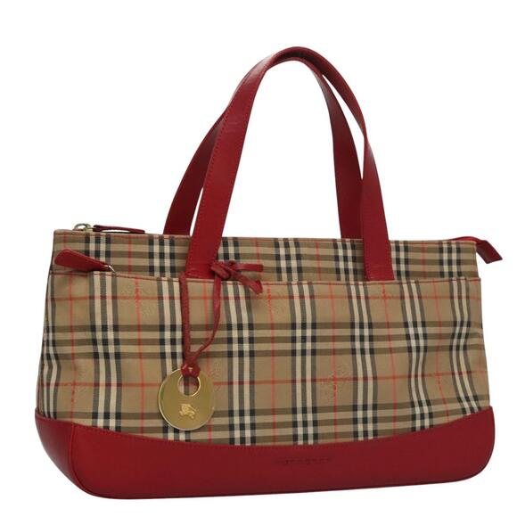 Burberry Nova Check Hand Bag Canvas Beige Red - Picture 1 of 16